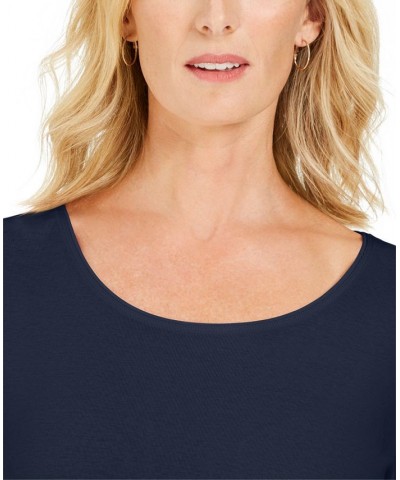 Petite 3/4 Sleeve Cotton Scoop-Neck Top Bellflower $9.68 Tops