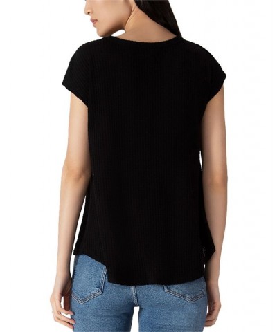 Women's V-Neck Waffle-Knit Top Black $27.44 Tops