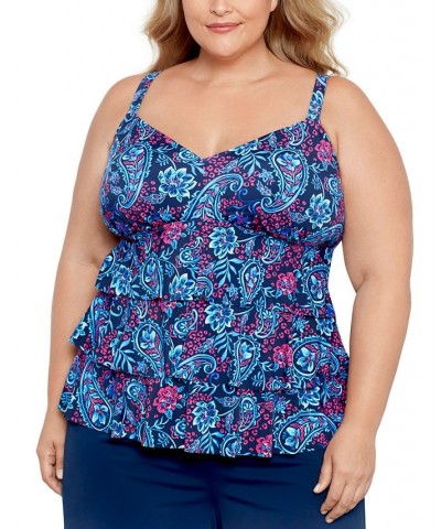Plus Size Triple Tier Printed Tankini Top Spring Fling $39.48 Swimsuits