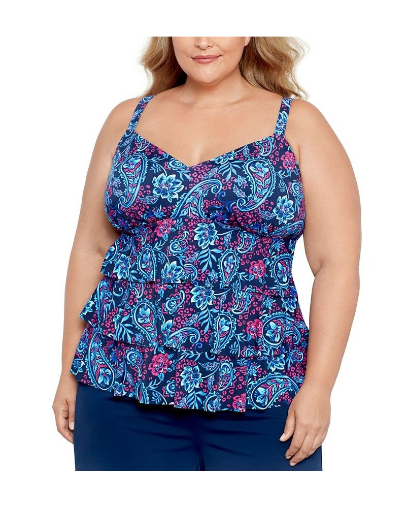 Plus Size Triple Tier Printed Tankini Top Spring Fling $39.48 Swimsuits