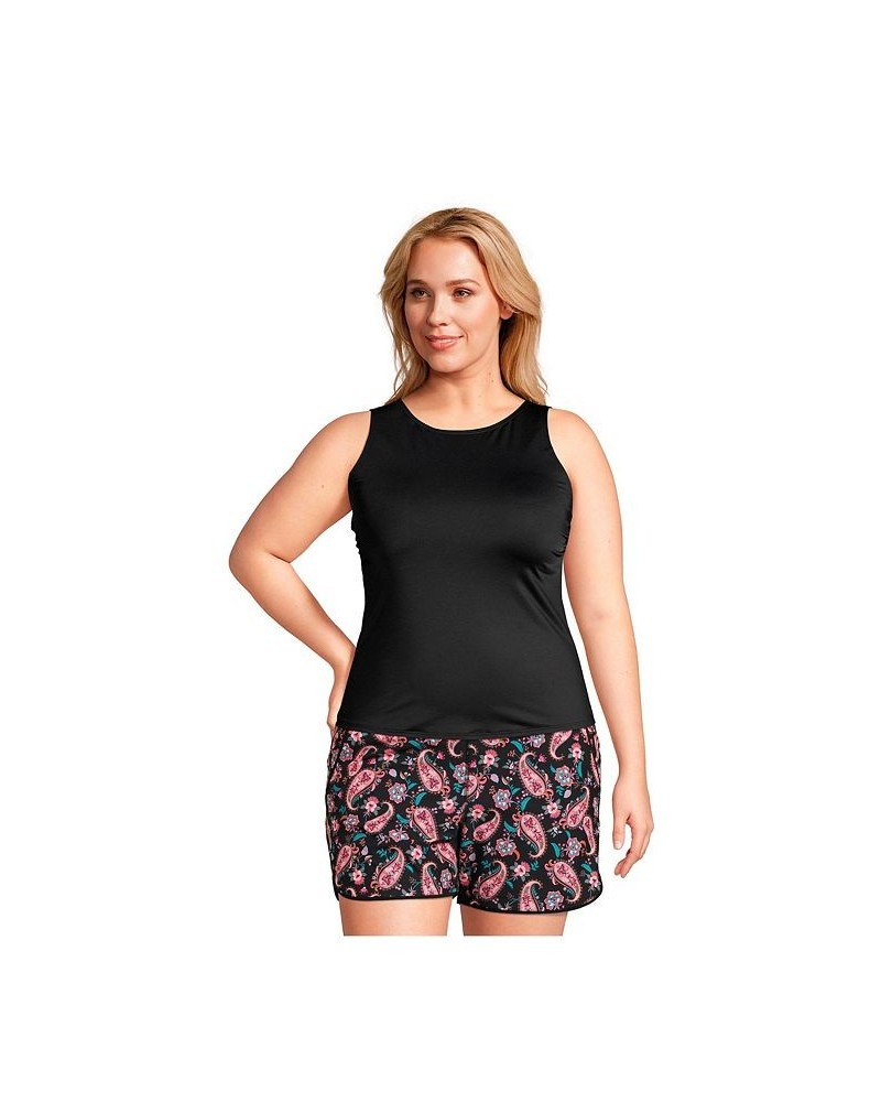 Women's Plus Size Long High Neck UPF 50 Modest Tankini Swimsuit Top Black $44.79 Swimsuits
