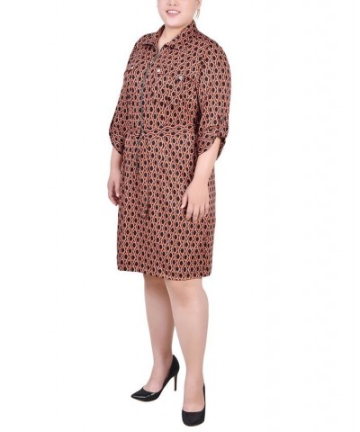 Plus Size Belted Roll Tab Zip Front Shirtdress Black Autumn Glaze Thill $15.94 Dresses