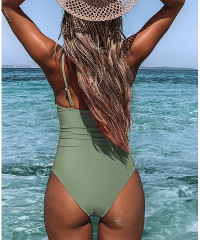 Women's Bright Day Shirring One Piece Swimsuit Medium Green $26.78 Swimsuits