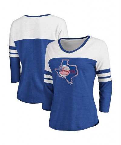 Women's Texas Rangers Two-Toned Distressed Cooperstown Collection Tri-Blend 3/4-Sleeve V-Neck T-shirt Royal, White $32.99 Tops