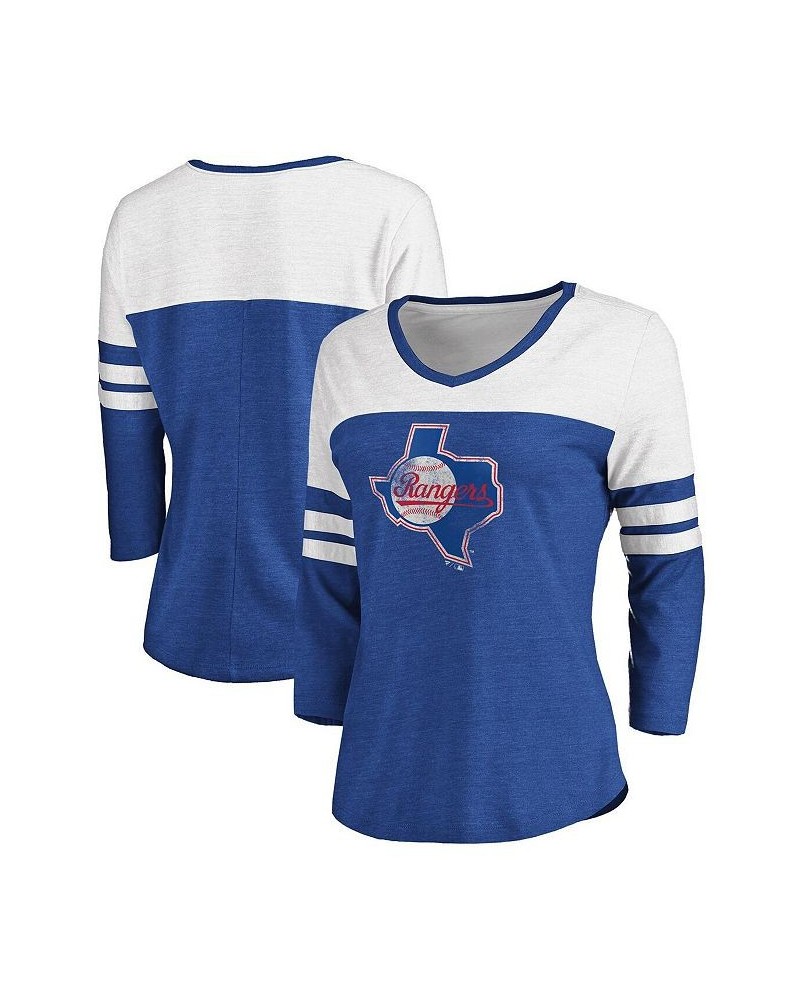 Women's Texas Rangers Two-Toned Distressed Cooperstown Collection Tri-Blend 3/4-Sleeve V-Neck T-shirt Royal, White $32.99 Tops