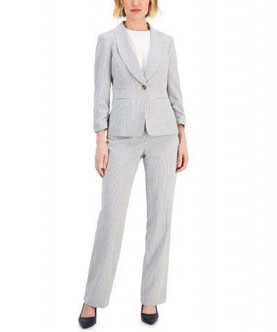 Women's Striped Ruched-Sleeve Pant Suit Regular and Petite Sizes Multi $39.60 Suits