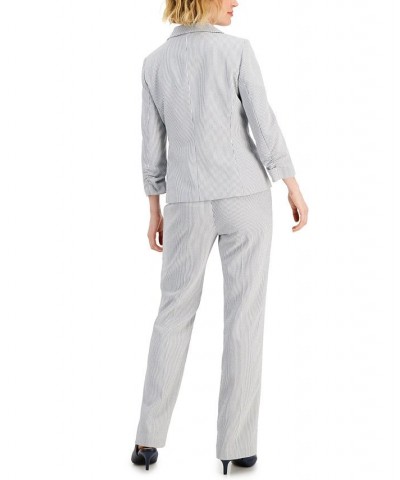 Women's Striped Ruched-Sleeve Pant Suit Regular and Petite Sizes Multi $39.60 Suits