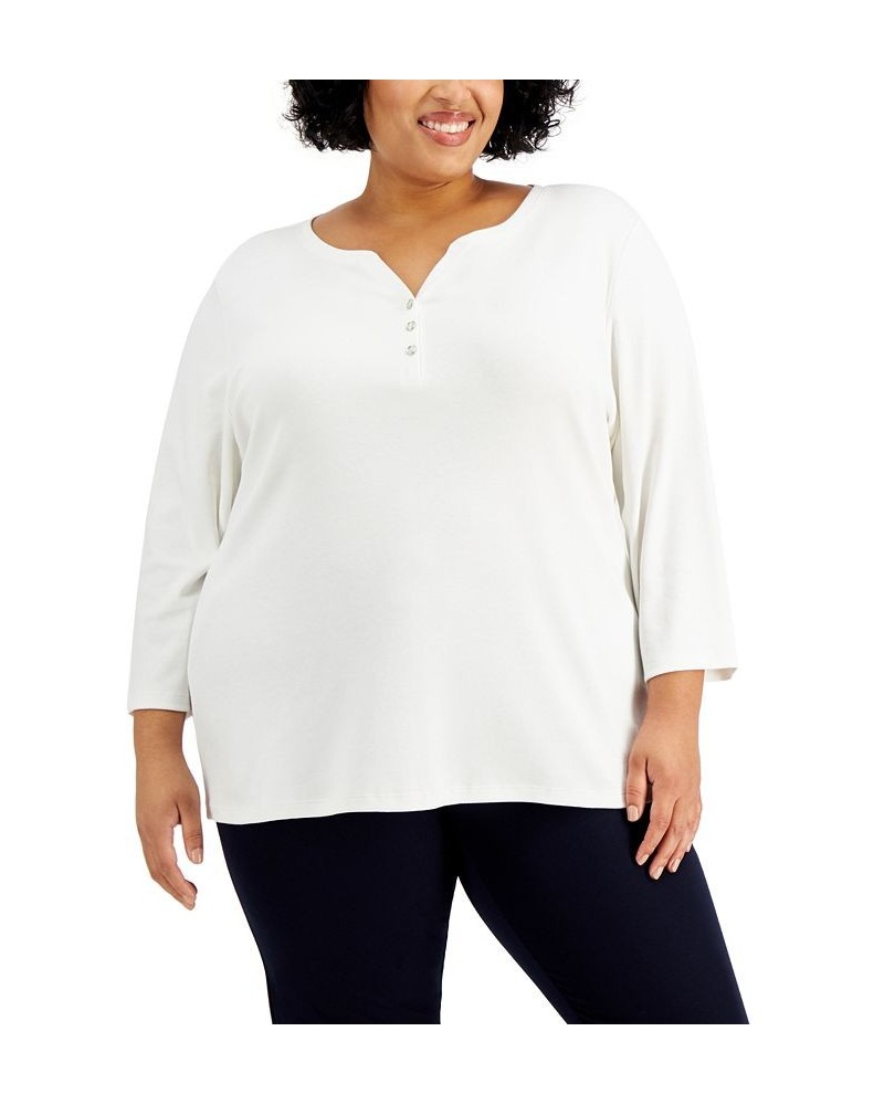 Plus Size 3/4-Sleeve Henley Top Bright White $8.79 Tops