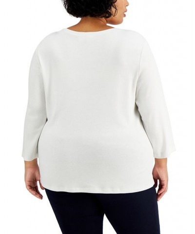 Plus Size 3/4-Sleeve Henley Top Bright White $8.79 Tops