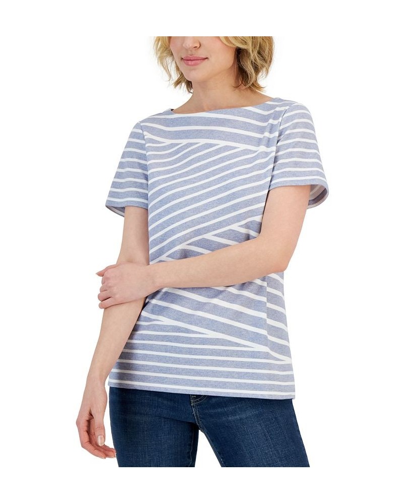 Women's Callie Stripe Short-Sleeve Top Light Blue Heather $10.19 Tops