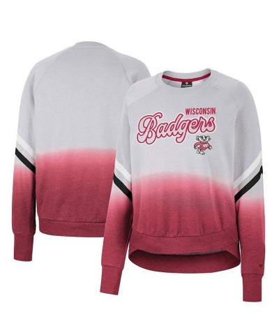 Women's Gray Wisconsin Badgers Cue Cards Dip-Dye Raglan Pullover Sweatshirt Gray $33.14 Sweatshirts