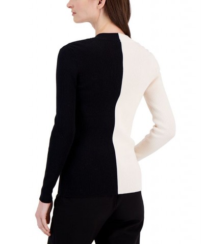 Women's Colorblocked Ribbed Cardigan Sweater Black $35.39 Sweaters