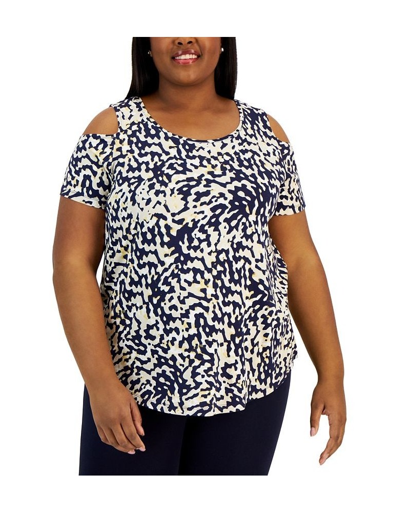 Plus Size Cold Shoulder Printed Top Pebble Combo $15.39 Tops