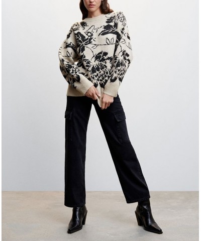 Women's Flowers Knit Sweater Ecru $46.79 Sweaters