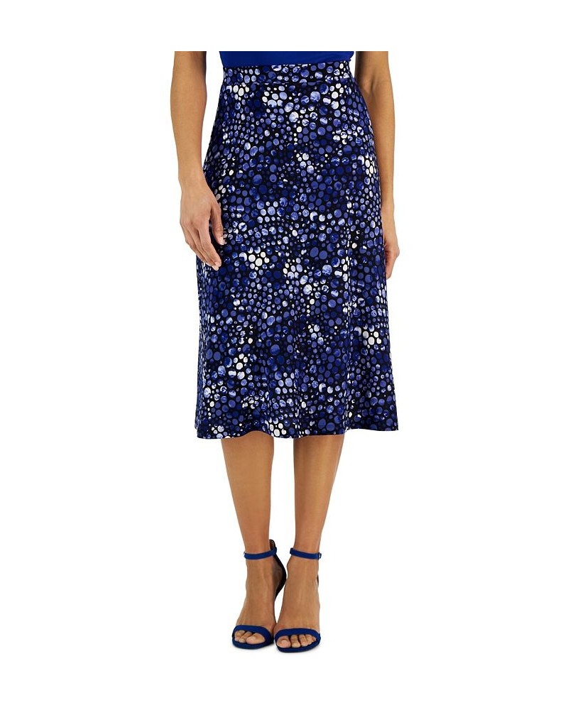 Women's Pull-On Dot-Print Midi Skirt Blue $40.29 Skirts