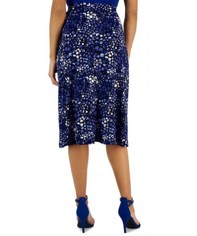 Women's Pull-On Dot-Print Midi Skirt Blue $40.29 Skirts