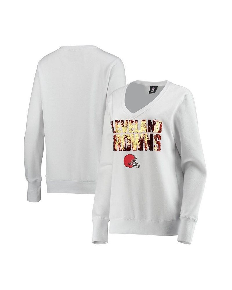 Women's White Cleveland Browns Victory V-Neck Pullover Sweatshirt White $39.10 Sweatshirts