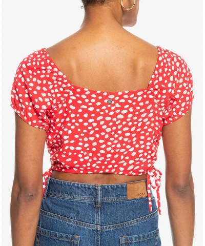 Juniors' Dear Amor Printed Cropped Top Hibiscus Wild Dots $18.05 Tops