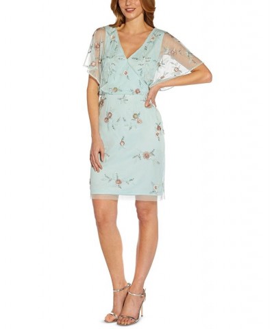 Women's Embellished Blouson Batwing-Sleeve Dress Sea Glass $50.92 Dresses