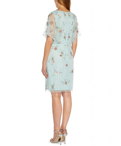 Women's Embellished Blouson Batwing-Sleeve Dress Sea Glass $50.92 Dresses