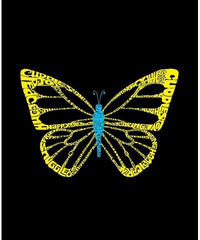 Women's Butterfly Word Art Long Sleeve T-shirt Black $17.02 Tops