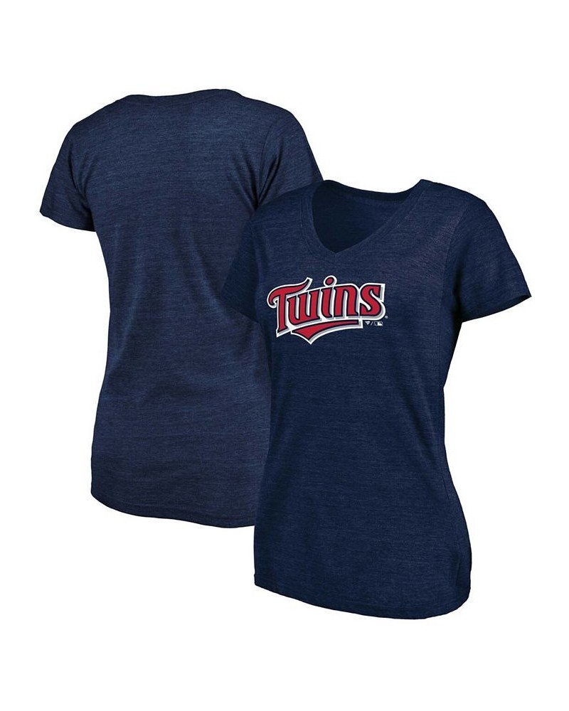 Women's Heathered Navy Minnesota Twins Wordmark Tri-Blend V-Neck T-shirt Heather Navy $23.84 Tops
