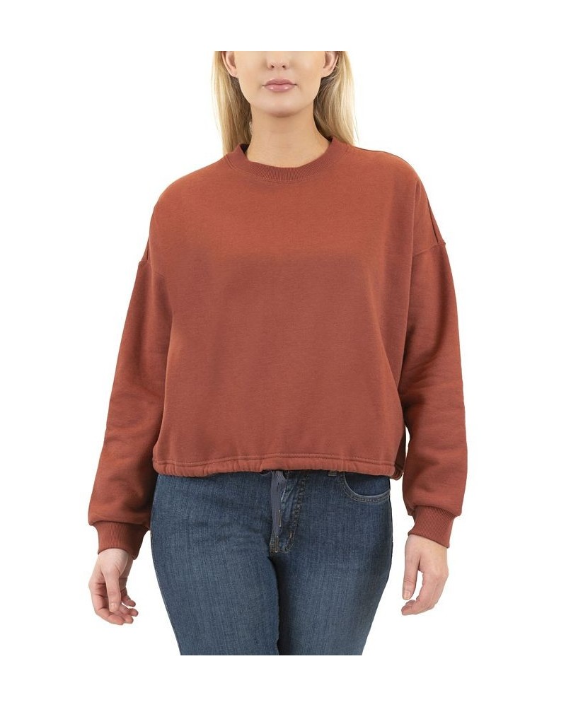 Women's French Terry Cropped Crewneck Pullover Redwood $18.06 Sweaters