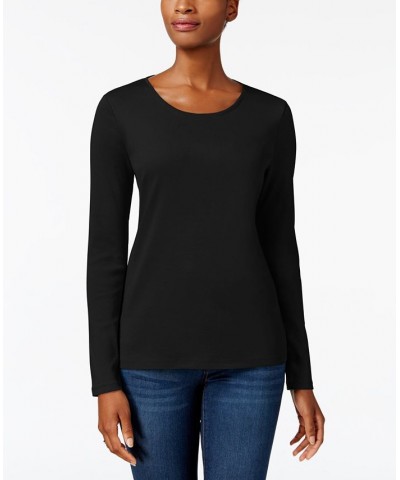 Women's Pima Cotton Long-Sleeve Top Deep Black $11.75 Tops