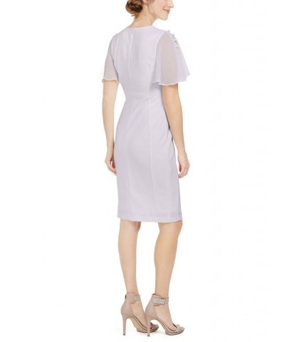 Women's Chiffon-Short-Sleeve Sheath Dress Pink $46.08 Dresses