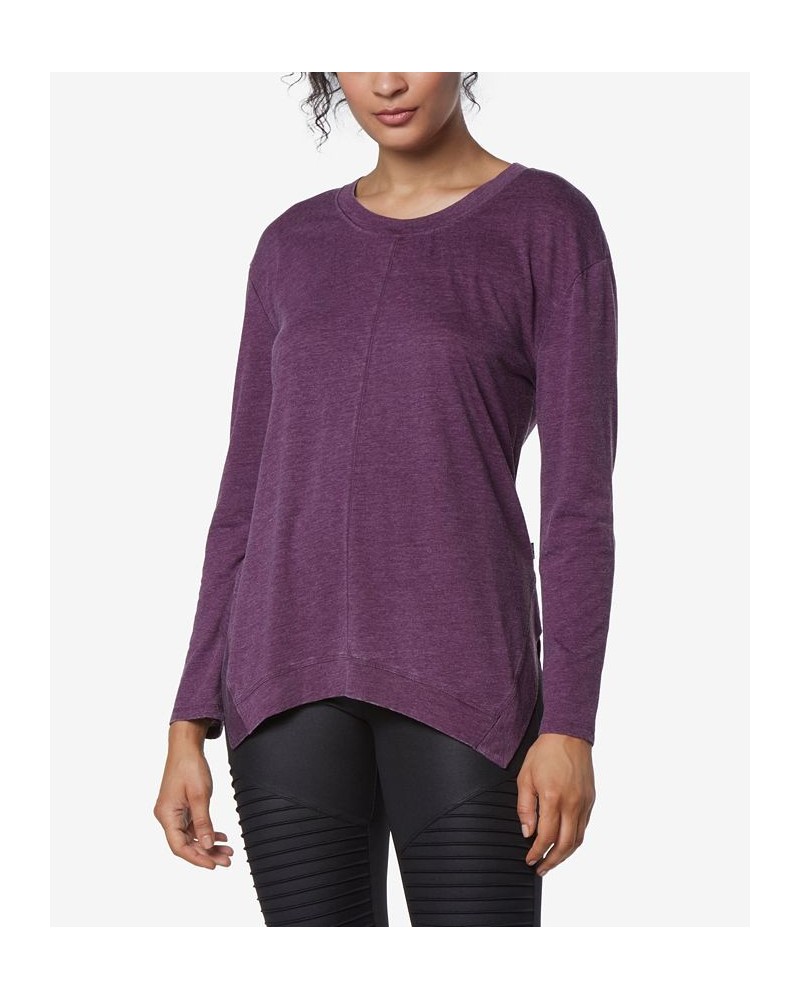 Women's Long Sleeve Sharkbite T-Shirt Purple $24.59 Tops